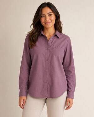 Lululemon Button Down Shirt Womens Size 10 Dark Purple Mauve Long Sleeve Cotton